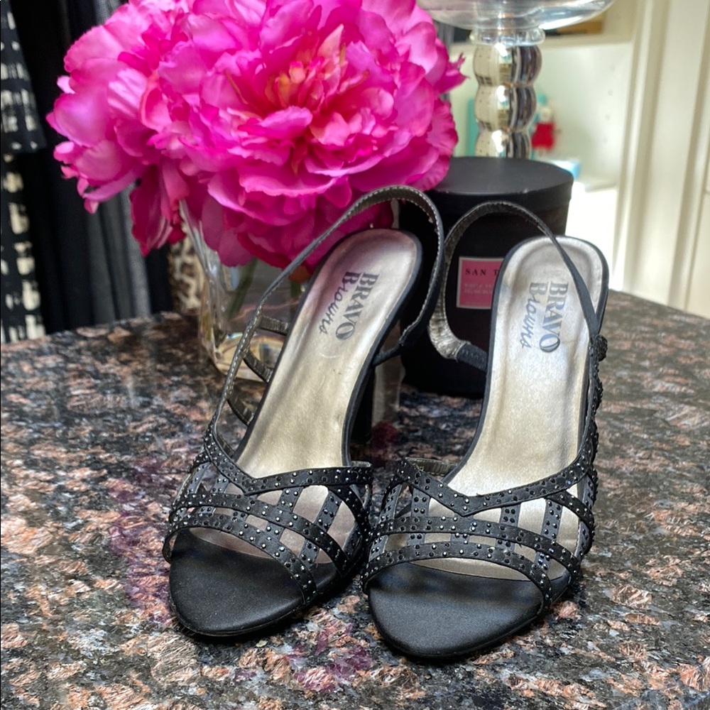 Black Strappy Sandals with 4 in heel.  Size 7.  GLAMOROUS!!